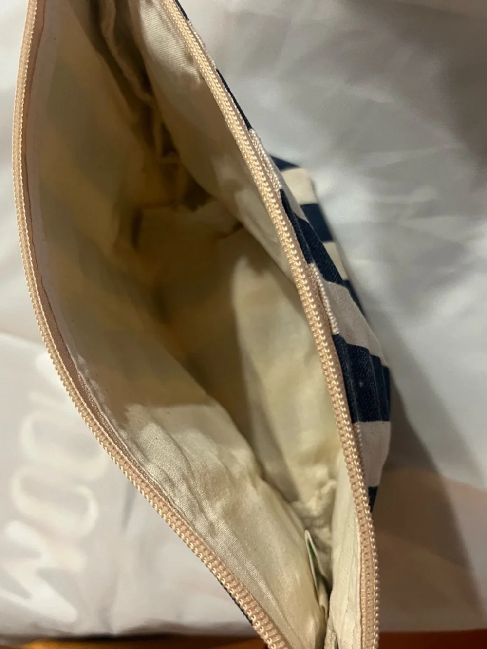 Gorjana Navy and Cream Striped Makeup Organizer Pouch